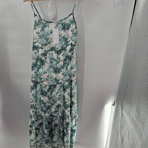 Vanessa Zani White Green Floral Made in Italy Cami Tiered Cami Maxi Dress Medium